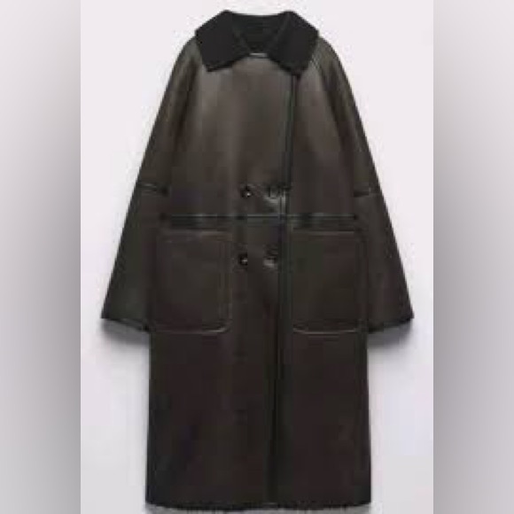 ZARA WOMEN LONG DOUBLE FACED COAT BROWN REVERSIBLE - Picture 3 of 16